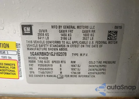 2016 Buick Enclave Leather from USA, damaged, VIN 5GAKRBKD1GJ162378